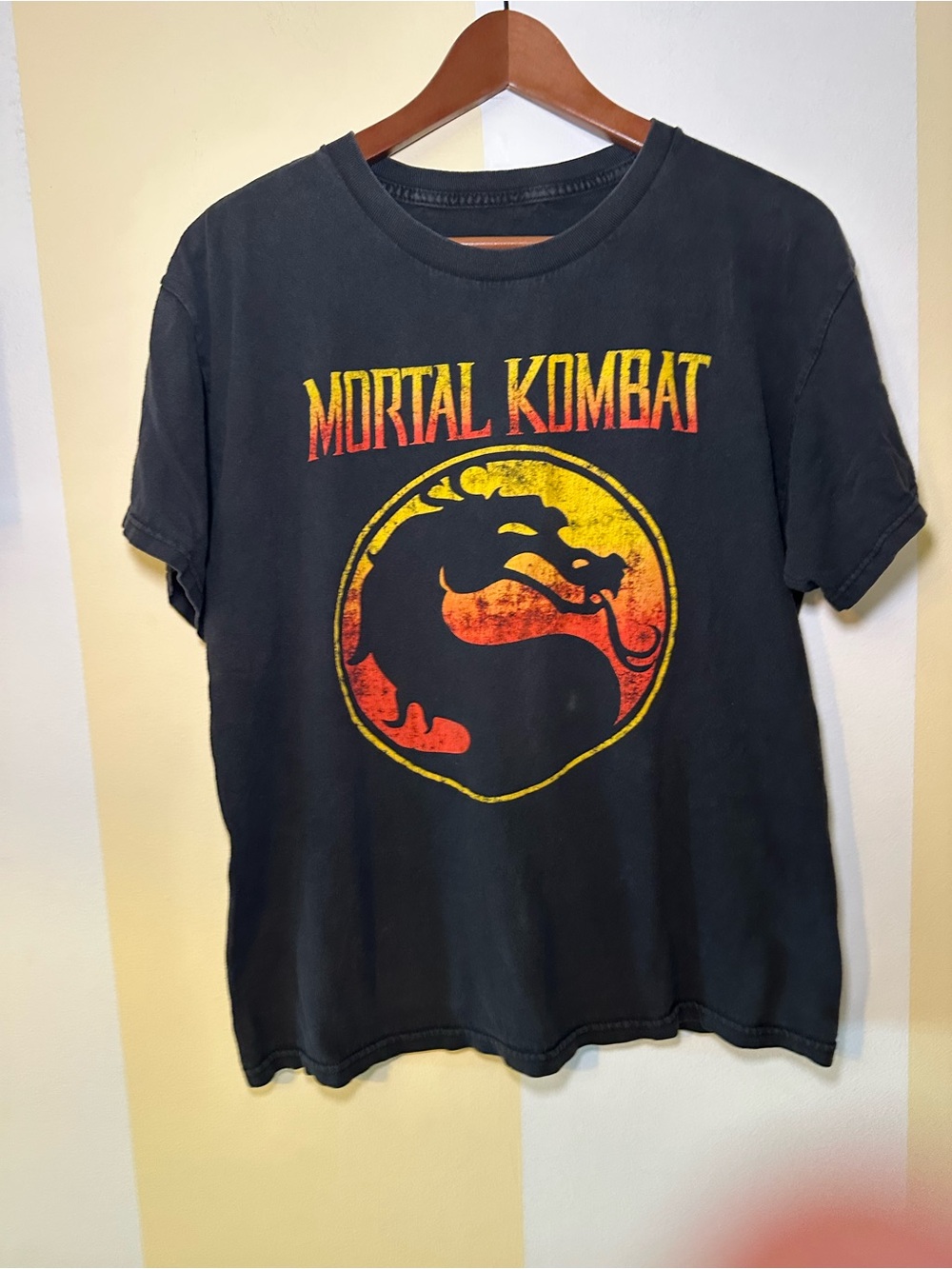 Vintage Mortal Kombat T Shirt Dragon Logo 1990s 90s Black Fade Boxy Medium M
